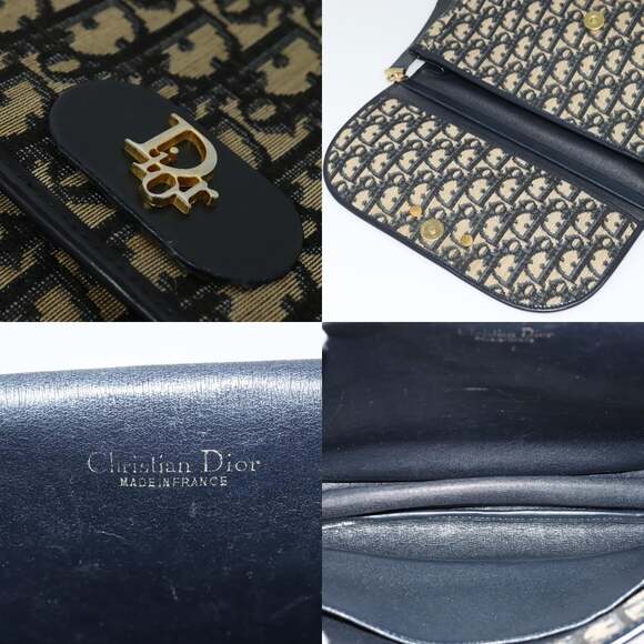 DIOR Trotter Canvas Shoulder Bag Navy Gold - Picture 11 of 12